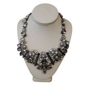 Givenchy Statement Necklace Smoky Grey Clear Rhinestone Faux Pearl Chunky Runway